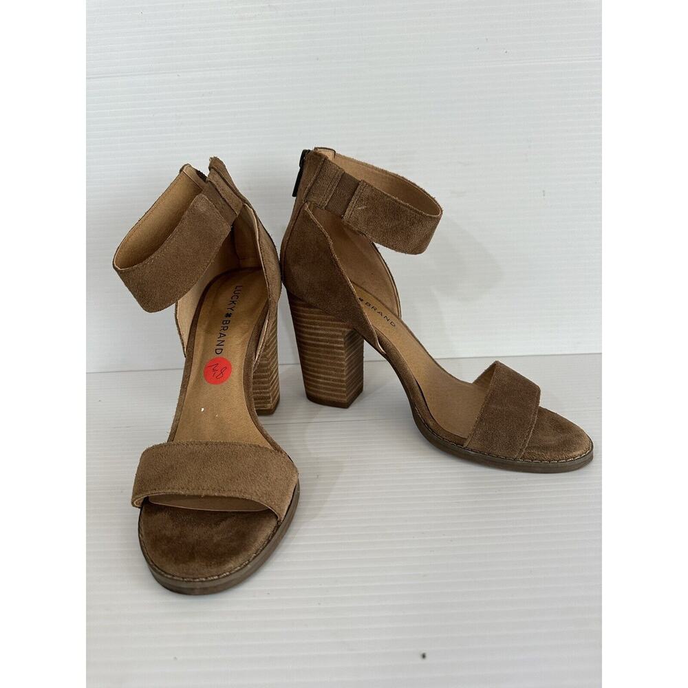 Lucky Brand Tan Camel Stacked Heel Sandals Open Toe Size 8.5